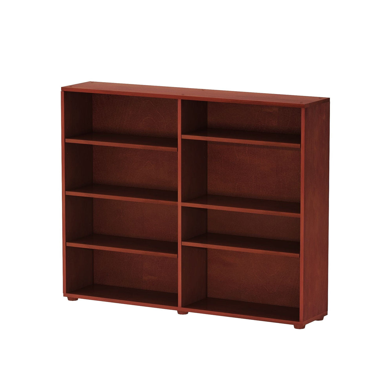Wooden bookcase with eight shelves for home or office organization.