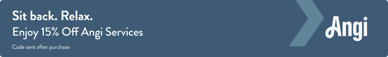 Promotional banner for Angi services with a discount offer on a blue background.