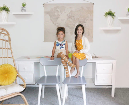 Girls room with White 2 Drawer Desks and Chairs