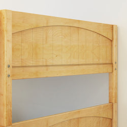 Wooden bunk bed headboard with natural finish.