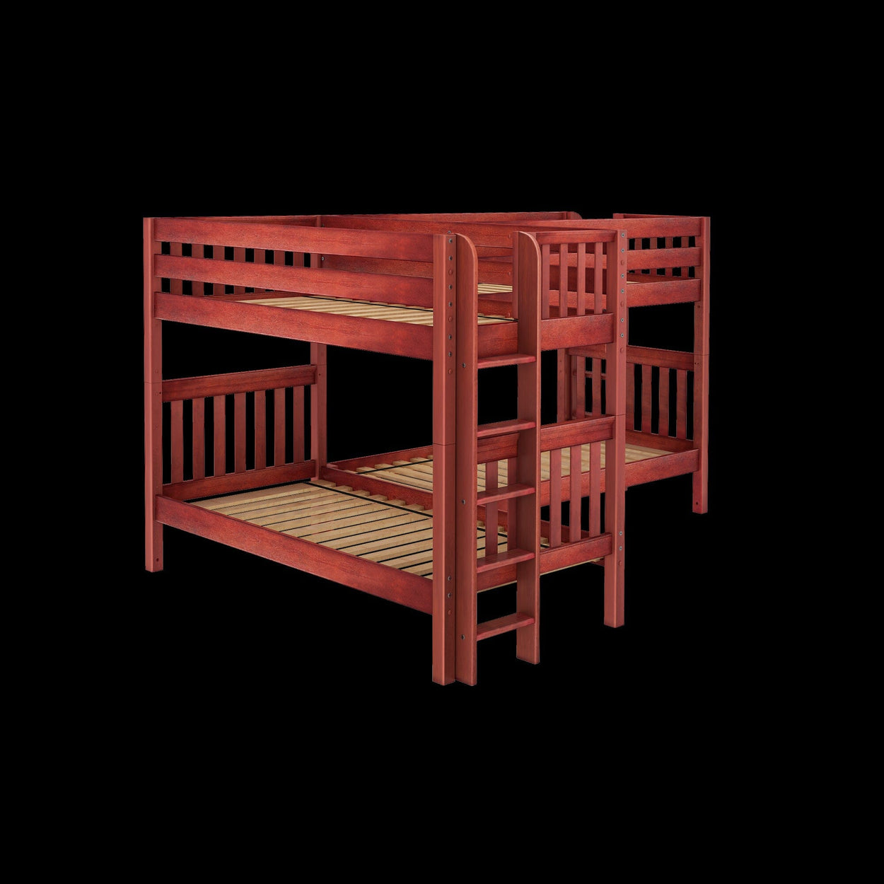 Wooden bunk bed with ladder, ideal for space-saving in children's bedrooms.