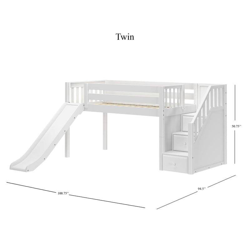 Low Loft Bed with Slide and Stairs