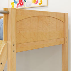 Wooden bed headboard with natural finish and modern design.