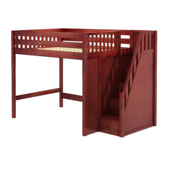 Cherry wood loft bed with stairs for kids' bedroom.