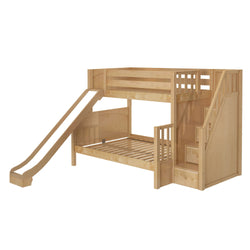 Wooden bunk bed with slide and stairs, ideal for children's bedroom furniture.
