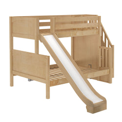 Wooden loft bed with built-in slide and stairs for kids' bedroom furniture.
