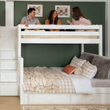 GALAXY XL WS : Multiple Bunk Beds High Twin XL over Queen Quadruple Bunk Bed with Stairs, Slat, White