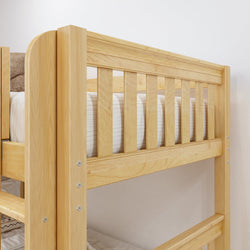 Wooden bunk bed frame featuring sturdy construction and modern design.