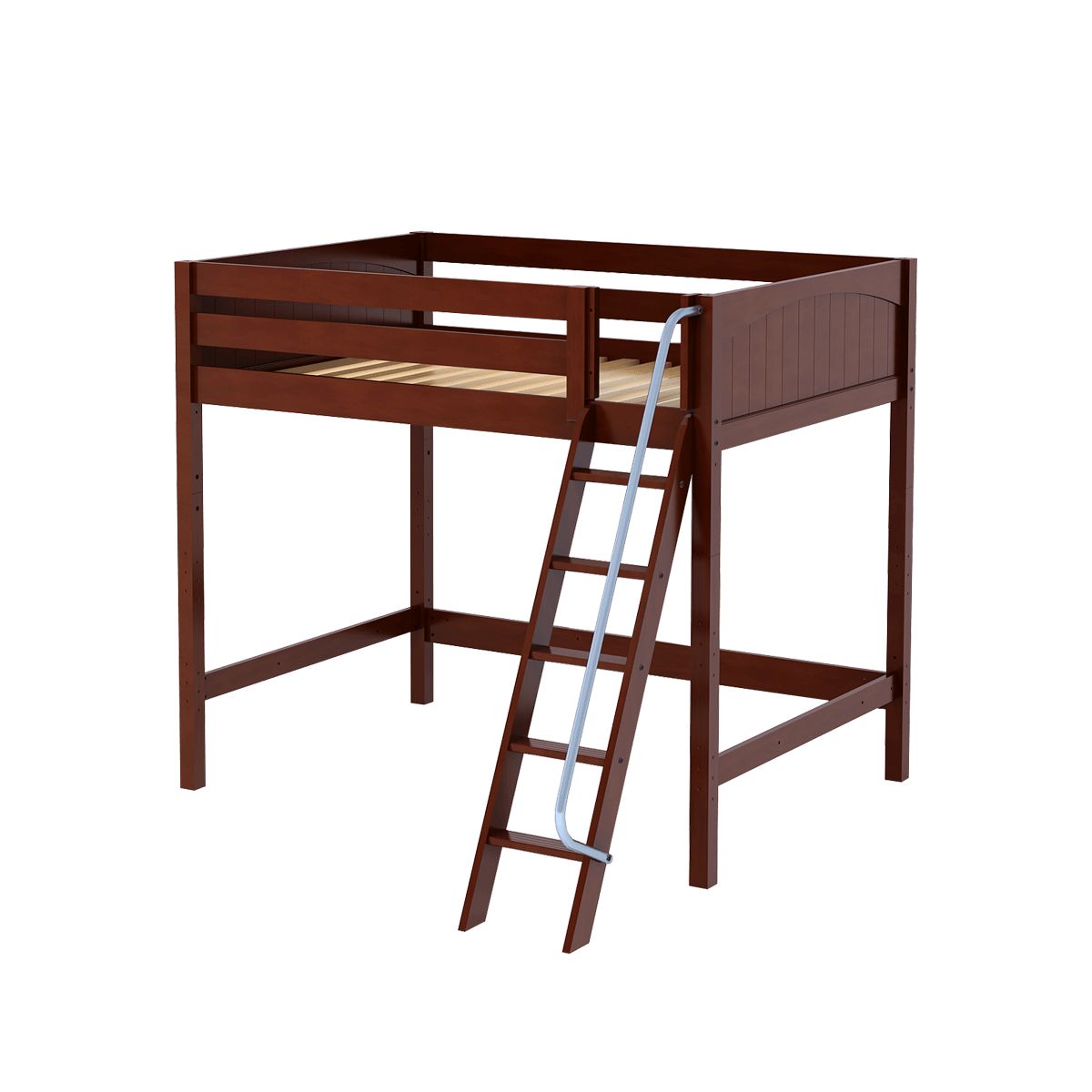 Wooden loft bed with ladder for kids' bedroom space-saving furniture.