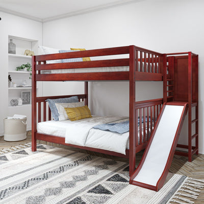 GOB XL CS : Play Bunk Beds Queen High Bunk Bed with Slide Platform, Slat, Chestnut