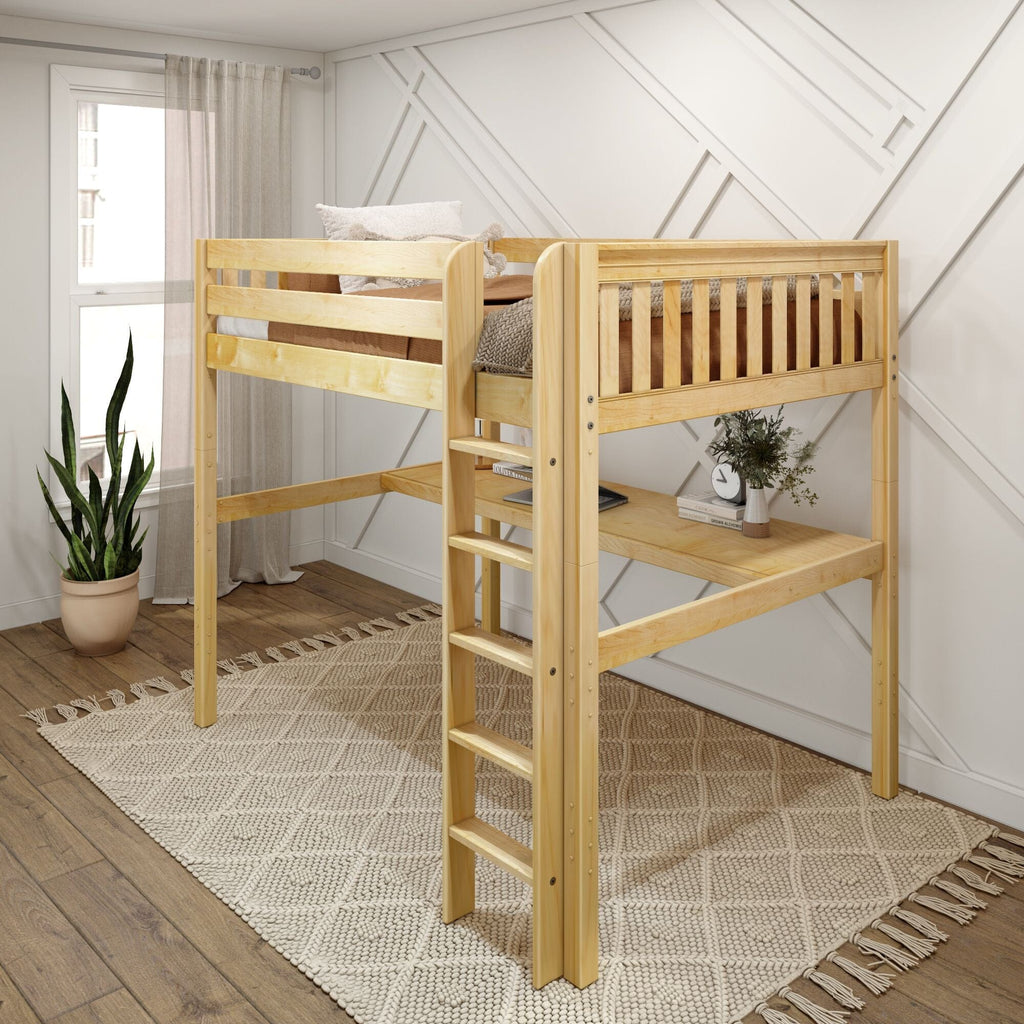 GRAND2 CP : Storage & Study Loft Beds Full High Loft Bed with Straight Ladder + Desk, Panel, Chestnut