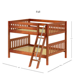 Full-size wooden bunk bed with ladder, measurements: 80" length, 61.5" height, 88.75" width.