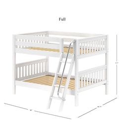 White full-size bunk bed with ladder; dimensions 80" x 88.75" x 61.5"; ideal for maximizing bedroom space.