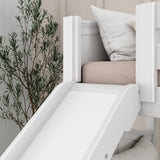 HAPPY XL WC : Play Bunk Beds Twin XL Medium Bunk Bed with Slide and Angled Ladder on Front, Curve, White