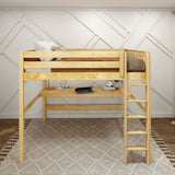 HEFTY1 XL NS : Storage & Study Loft Beds Queen High Loft Bed with Straight Ladder + Desk, Slat, Natural