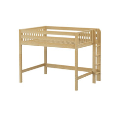 Natural pine twin loft bed with side ladder and slatted guardrails — space-saving elevated bed for kids' bedroom