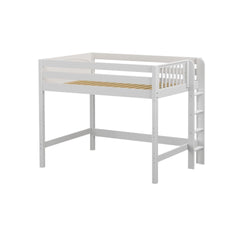 Space-saving white wooden twin loft bed with ladder and safety rails, slatted mattress base for kids' bedroom