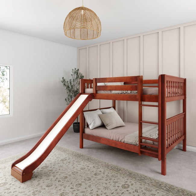 HIPHIP CS : Play Bunk Beds Full Medium Bunk Bed with Slide and Straight Ladder on Front, Slat, Chestnut