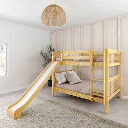 Bunk bed with slide in modern bedroom setting.