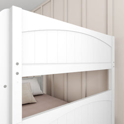 White wooden bunk bed design with natural pillow, ideal for modern minimalist bedrooms.
