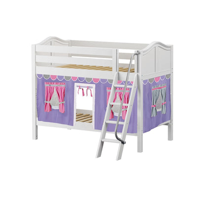 HOTHOT56 WC : Play Bunk Beds Twin Low Bunk Bed with Angled Ladder + Curtain, Curve, White
