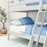 HOTHOT WS : Classic Bunk Beds Twin Low Bunk Bed with Angled Ladder on Front, Slat, White