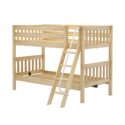 Wooden bunk bed with ladder in natural finish for kids' room furniture.
