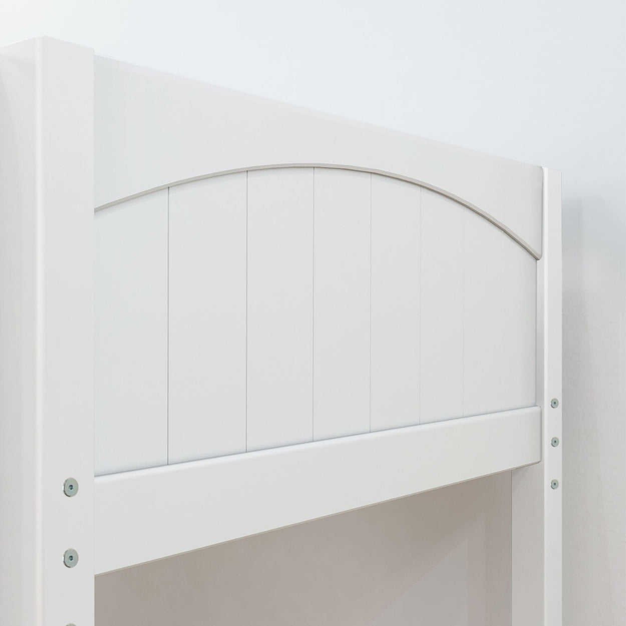 White wooden bed frame headboard with modern design.