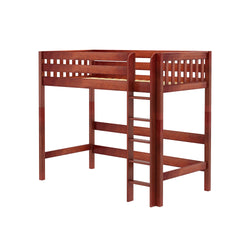 Wooden loft bed with built-in ladder in cherry finish for kids' bedroom furniture