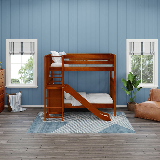 JINX CS : Play Bunk Beds Twin High Bunk Bed with Slide Platform, Slat, Chestnut