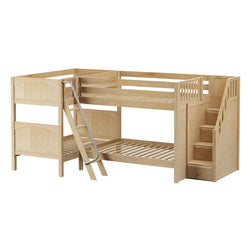 Wooden L-shaped bunk bed with built-in stairs and slide for kids bedrooms.
