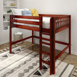 Solid cherry wood twin loft bed with ladder and guardrails, space-saving hardwood elevated bed frame for kids' bedroom, modern rustic design