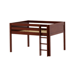 Loft bed frame with ladder in dark wood finish.