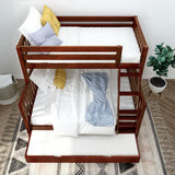 LAVISH XL TR CS : Staggered Bunk Beds Twin XL over Queen High Bunk Bed with Angled Ladder and Trundle Bed, Slat, Chestnut
