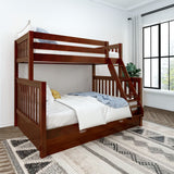 LAVISH XL TR CS : Staggered Bunk Beds Twin XL over Queen High Bunk Bed with Angled Ladder and Trundle Bed, Slat, Chestnut