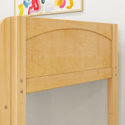 Natural wooden bed frame with headboard, perfect for modern bedroom decor.