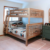 LUSH XL NS : Staggered Bunk Beds Full XL over Queen High Bunk Bed with Angled Ladder, Slat, Natural