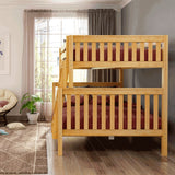 LUSH XL NS : Staggered Bunk Beds Full XL over Queen High Bunk Bed with Angled Ladder, Slat, Natural