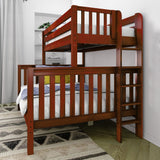 PLUSH XL 1 CS : Staggered Bunk Beds Twin XL over Queen High Bunk Bed with Straight Ladder on End, Slat, Chestnut