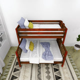 PLUSH XL 1 CS : Staggered Bunk Beds Twin XL over Queen High Bunk Bed with Straight Ladder on End, Slat, Chestnut