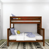 PLUSH XL 1 CS : Staggered Bunk Beds Twin XL over Queen High Bunk Bed with Straight Ladder on End, Slat, Chestnut