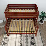 PLUSH XL 1 CS : Staggered Bunk Beds Twin XL over Queen High Bunk Bed with Straight Ladder on End, Slat, Chestnut