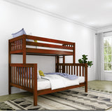 PLUSH XL 1 CS : Staggered Bunk Beds Twin XL over Queen High Bunk Bed with Straight Ladder on End, Slat, Chestnut