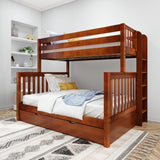 PLUSH XL 1 TR CS : Staggered Bunk Beds Twin XL over Queen High Bunk Bed with Straight Ladder on End and Trundle Bed, Slat, Chestnut