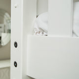 PLUSH XL 1 TR WS : Staggered Bunk Beds Twin XL over Queen High Bunk Bed with Straight Ladder on End and Trundle Bed, Slat, White