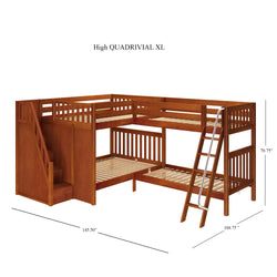 L-shaped wooden bunk bed with built-in ladder and stairs, ideal for maximizing space in children's bedrooms.