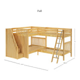 QUADRUPLE NS : Multiple Bunk Beds Full + Twin High Corner Bunk with Angled Ladder and Stairs on Left, Slat, Natural