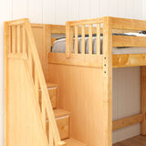 ROOFTOP NS : Corner Loft Beds Twin High Corner Loft with Angled Ladder and Stairs on Left, Slat, Natural