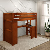 SLAM2 CP : Storage & Study Loft Beds Twin High Loft Bed with Straight Ladder on end, Storage + Desk, Panel, Chestnut