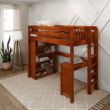 SLAM2 CS : Storage & Study Loft Beds Twin High Loft Bed with Straight Ladder on end, Storage + Desk, Slat, Chestnut